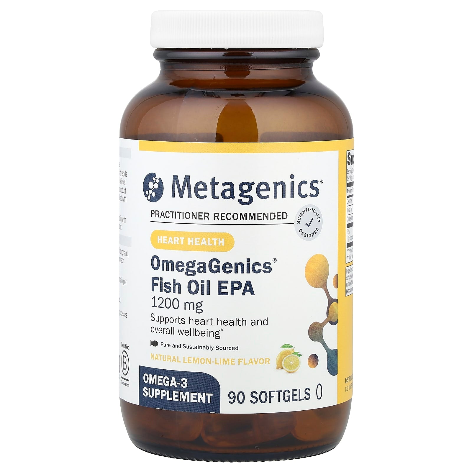 Metagenics, OmegaGenics®, Fish Oil EPA, Natural Lemon-Lime, 1,200 mg, 90 Softgels - Image 1