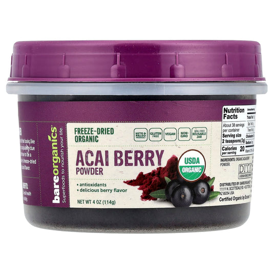 BareOrganics Freeze-Dried Organic Acai Berry Powder, 4 oz - Image 1