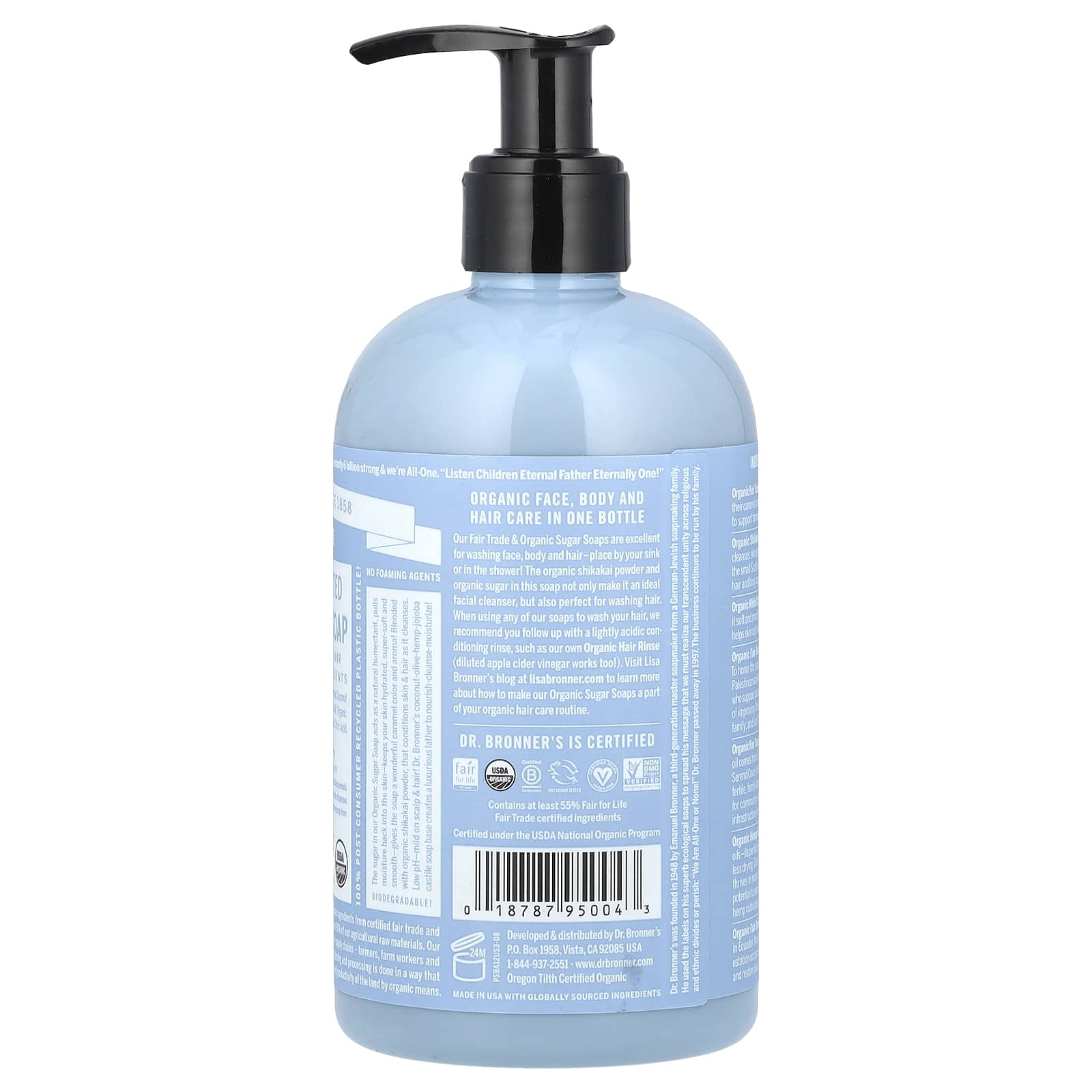 Organic Sugar Soap for Face, Body, Hair & More - 4-in-1 Dr. Bronner's - Image 2