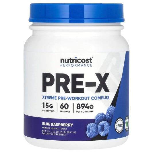 Nutricost, Performance, PRE-X, Xtreme Pre-Workout Complex, Blue Raspberry, 2 lb (894 g) - Image 1