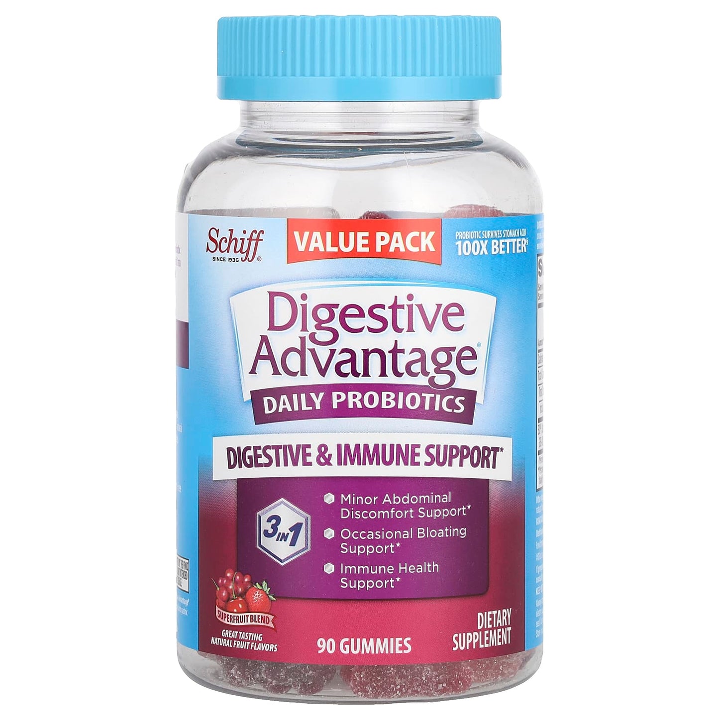 Schiff, Digestive Advantage®, Daily Probiotic Gummies, Superfruit Blend, 90 Gummies - Image 1
