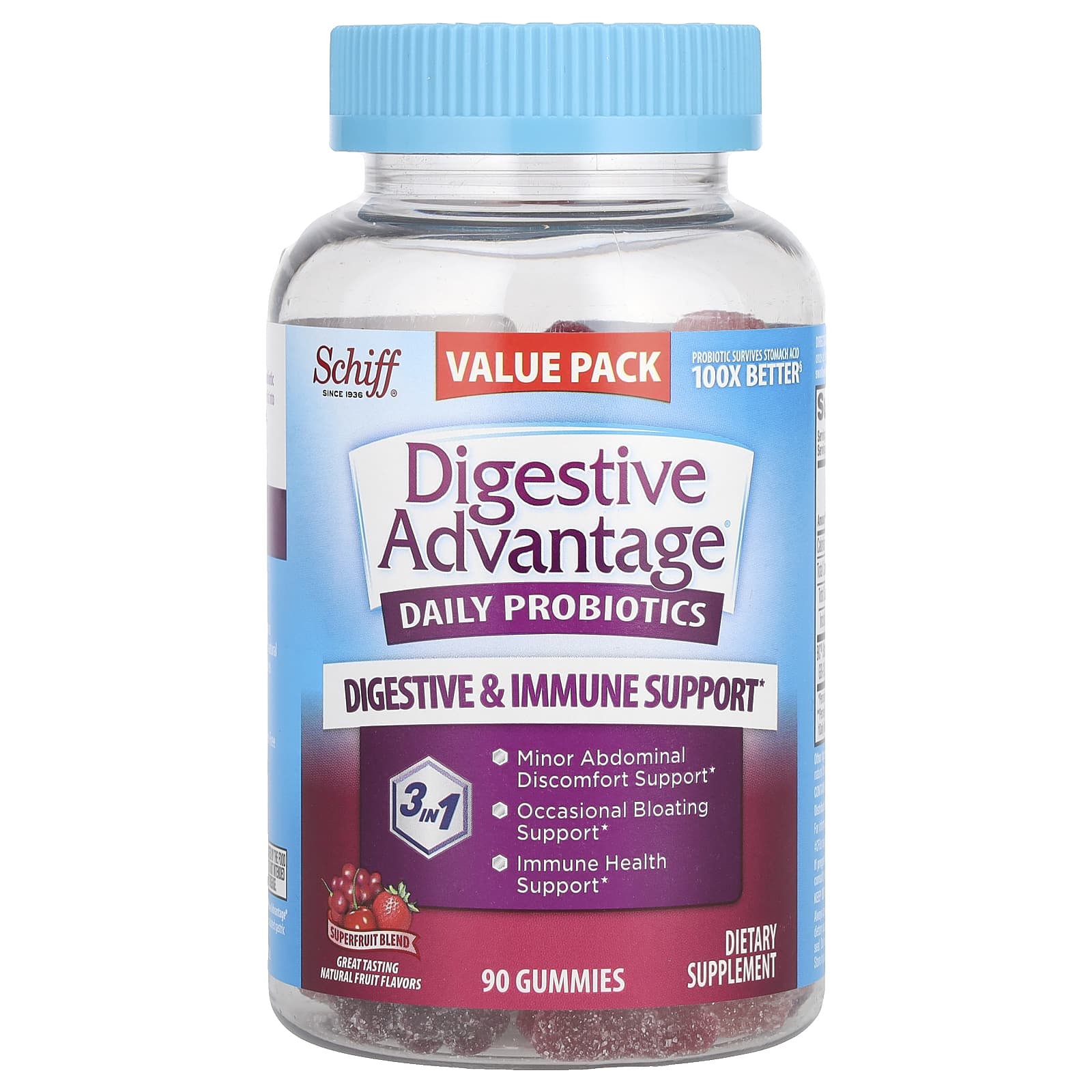 Schiff, Digestive Advantage®, Daily Probiotic Gummies, Superfruit Blend, 90 Gummies - Image 1