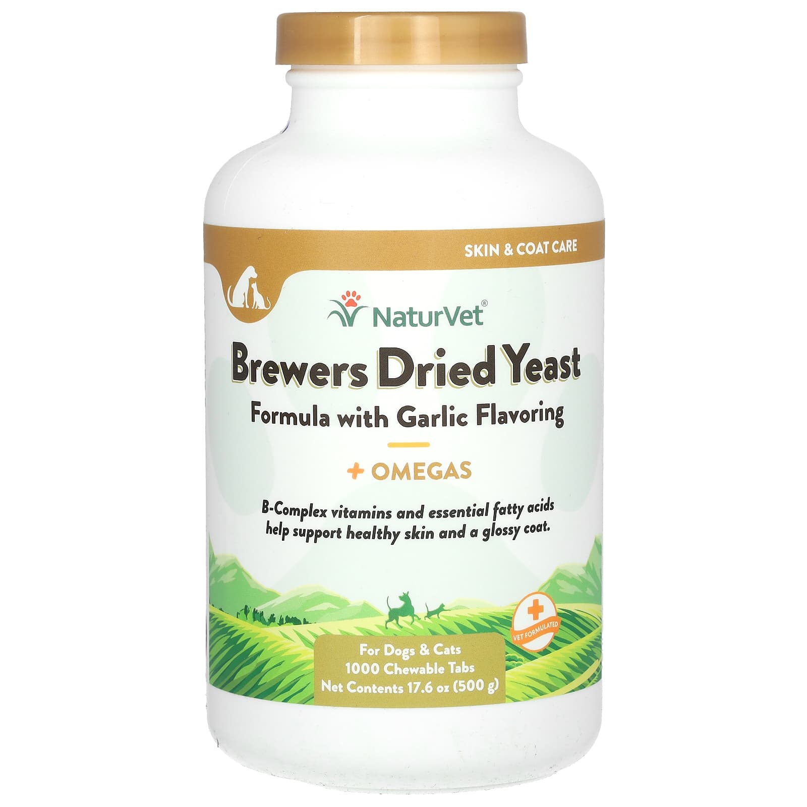 NaturVet, Brewers Dried Yeast + Omegas, For Dogs and Cats, 1,000 Chewable Tabs, 17.6 oz (500 g) - Image 1