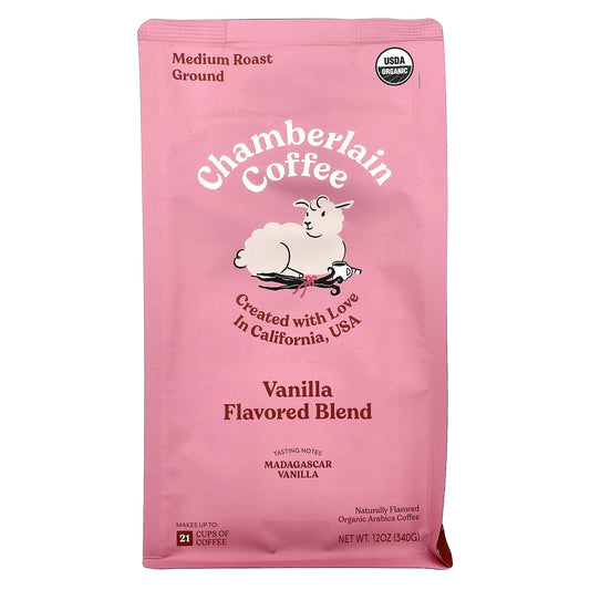 Organic Vanilla Coffee, Medium Roast, Chamberlain Coffee, 12 oz - Image 1