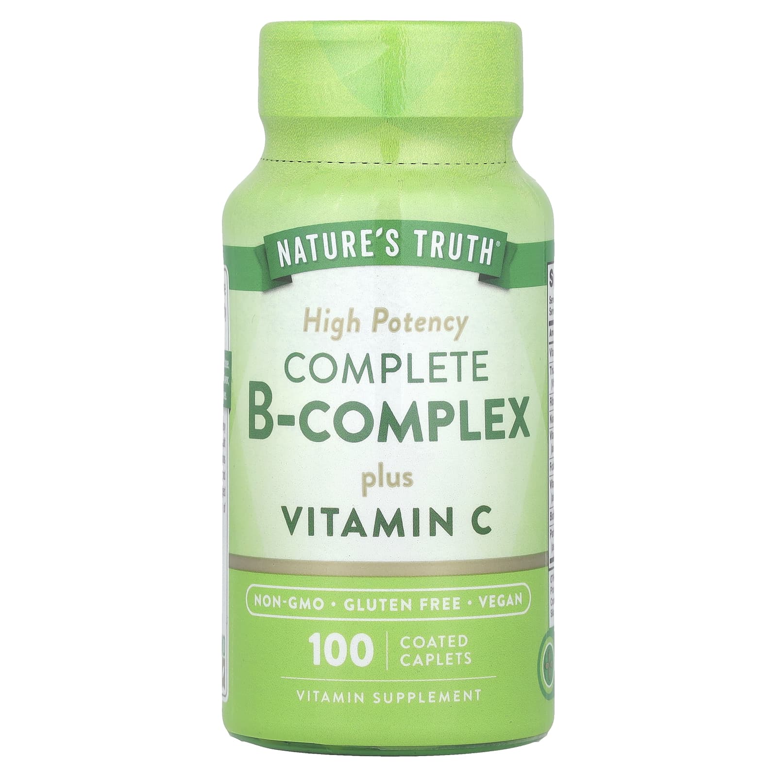 Nature's Truth, Complete B-Complex Plus Vitamin C, High Potency, 100 Coated Caplets - Image 1