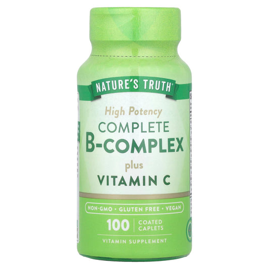 Nature's Truth, Complete B-Complex Plus Vitamin C, High Potency, 100 Coated Caplets - Image 1