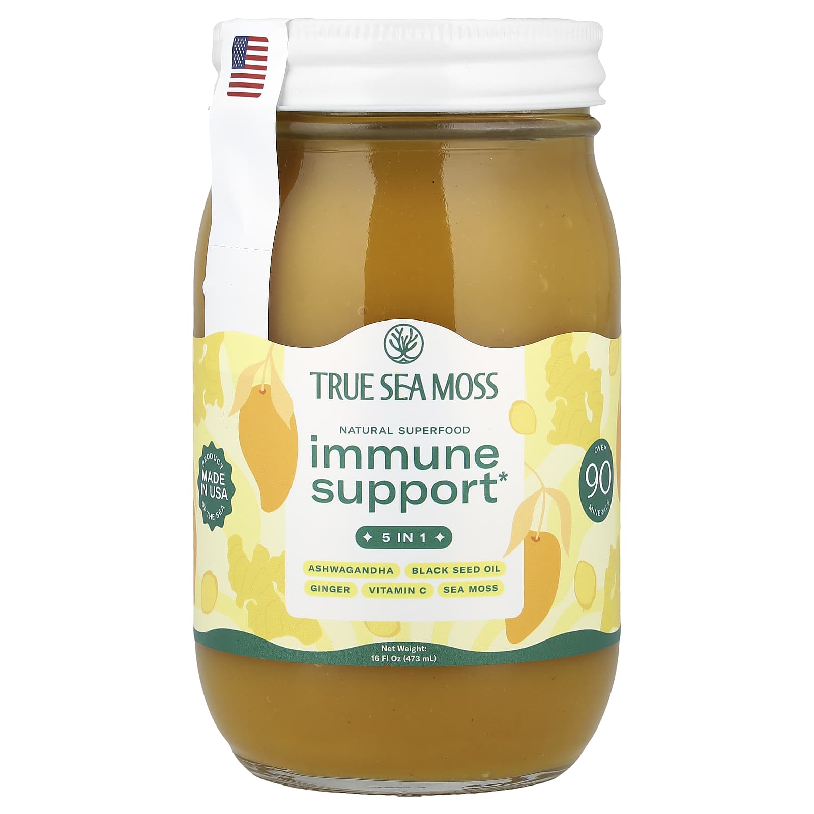 True Sea Moss, Natural Superfood, Immune Support 5 In 1, Mango, 16 fl oz (473 g) - Image 1