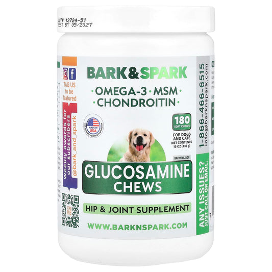 Bark&Spark Glucosamine Chews for Dogs and Cats - 180 Soft Chews, 15oz - Image 1