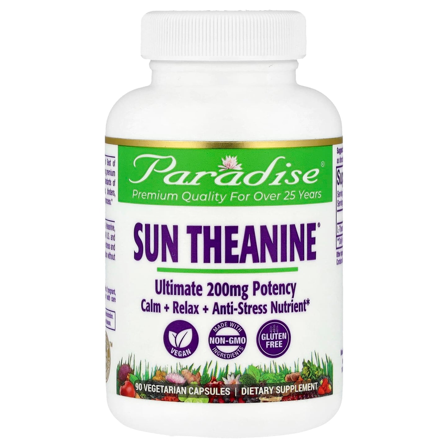 Paradise Herbs, Sun Theanine®, 200 mg, 90 Vegetarian Capsules - Image 1