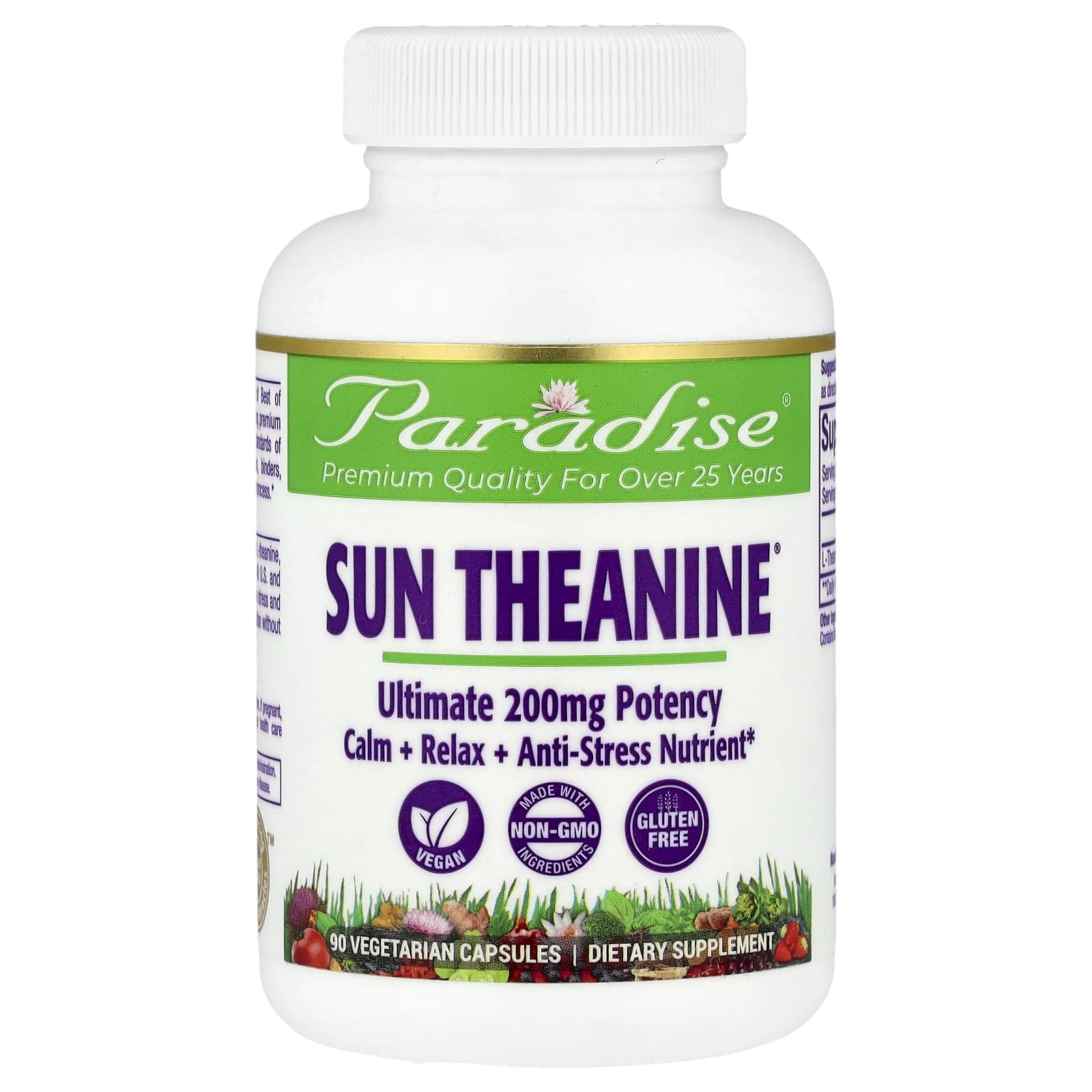 Paradise Herbs, Sun Theanine®, 200 mg, 90 Vegetarian Capsules - Image 1