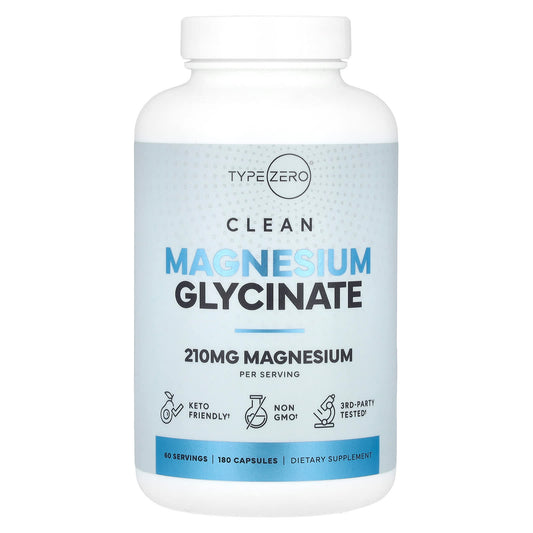 TypeZero, Clean, Magnesium Glycinate, 180 Capsules (70 mg per Capsule) - Image 1