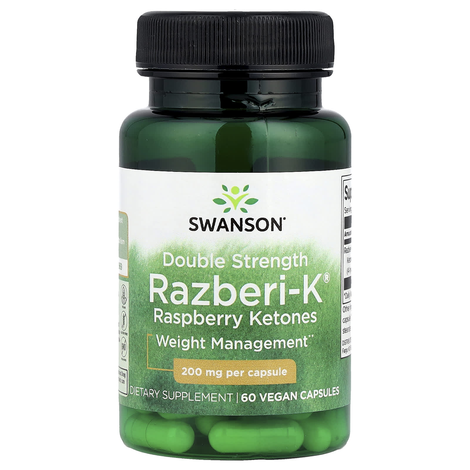 Swanson, Razberi-K®, Raspberry Ketones, Double Strength , 200 mg, 60 Vegan Capsules - Image 1