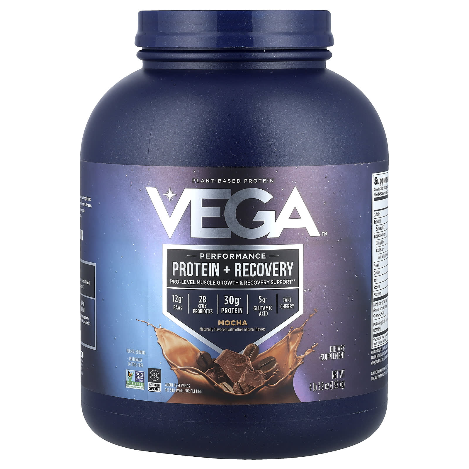 Vega, Plant-Based Protein, Performance Protein + Recovery, Mocha, 4 lb 3.9 oz (1.92 kg) - Image 1