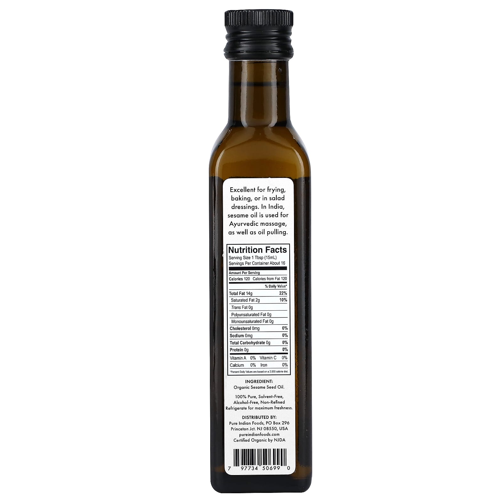 Pure Indian Foods, Organic Cold Pressed Virgin Sesame Oil, 250 ml - Image 2