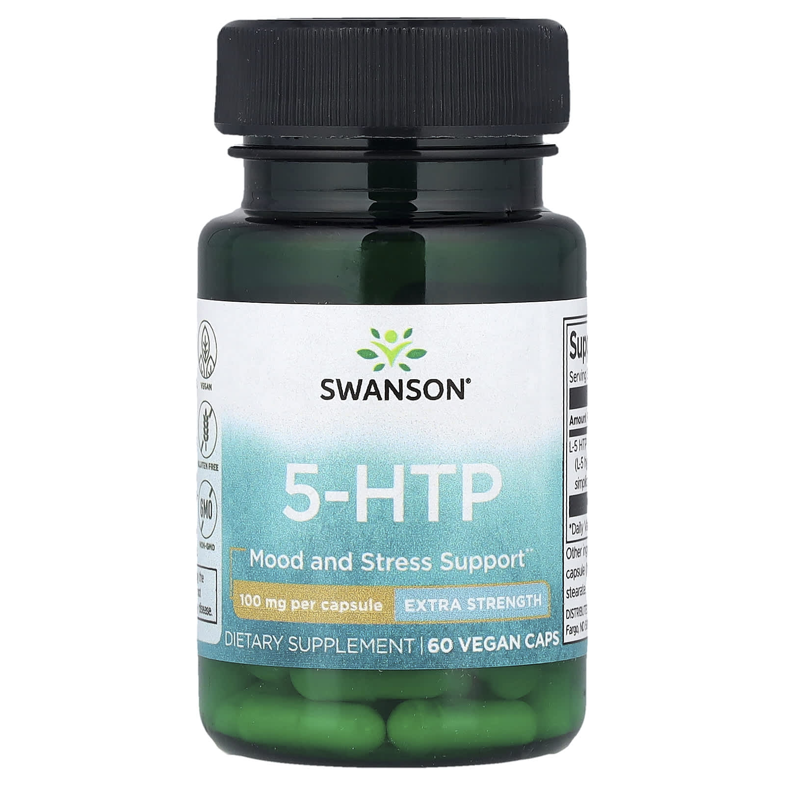 Swanson, 5-HTP, Extra Strength, 100 mg, 60 Vegan Caps - Image 1