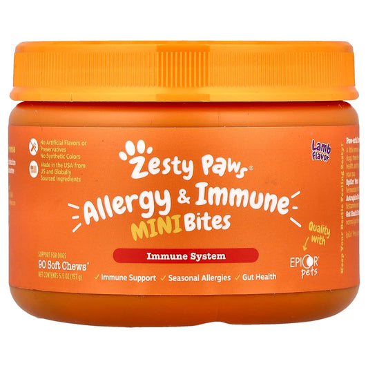 Zesty Paws, Allergy & Immune Mini Bites, For Dogs, Lamb, 90 Soft Chews, 5.5 oz (157 g) - Image 1