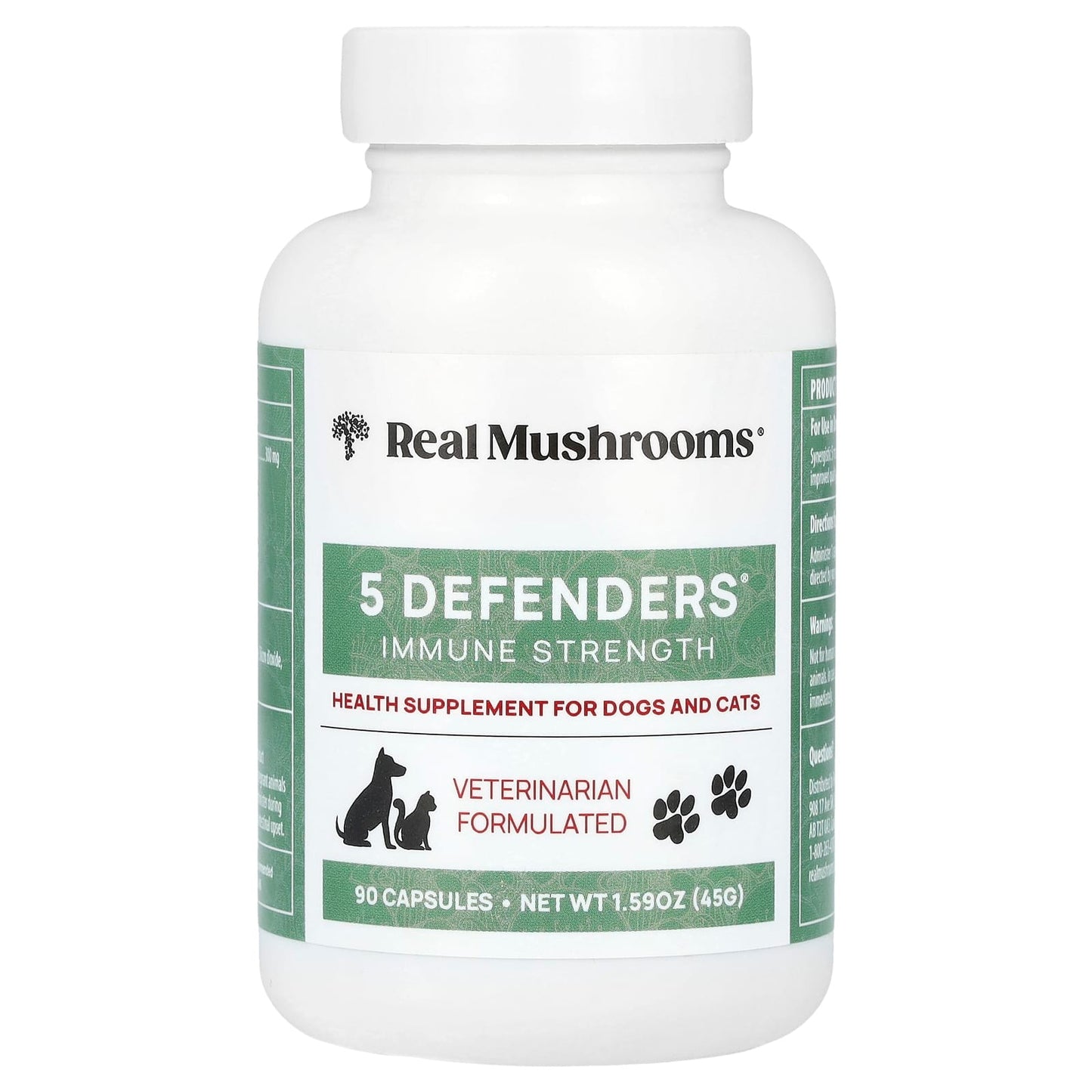Real Mushrooms, 5 Defenders, For Dogs and Cats, 90 Capsules - Image 1