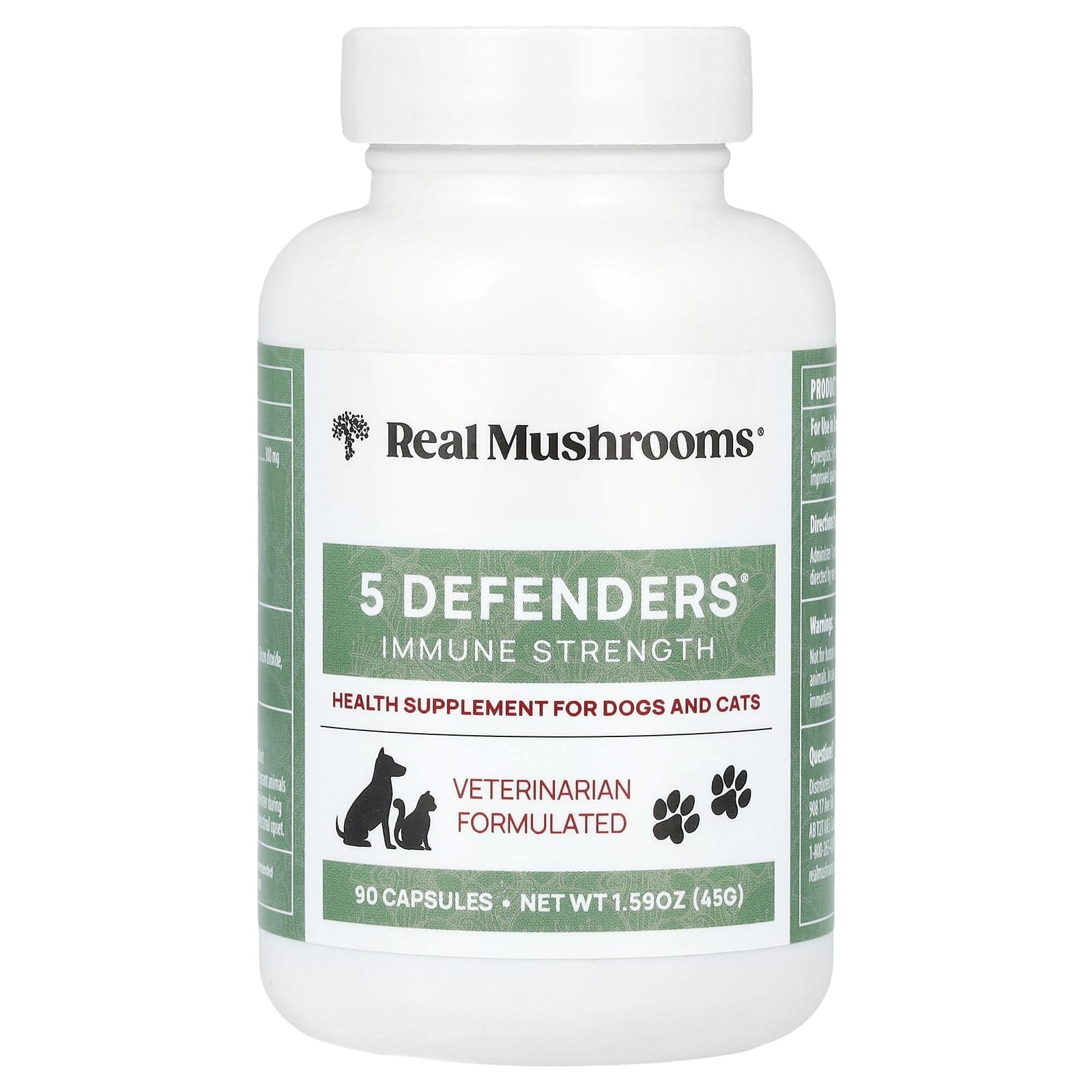Real Mushrooms, 5 Defenders, For Dogs and Cats, 90 Capsules - Image 1