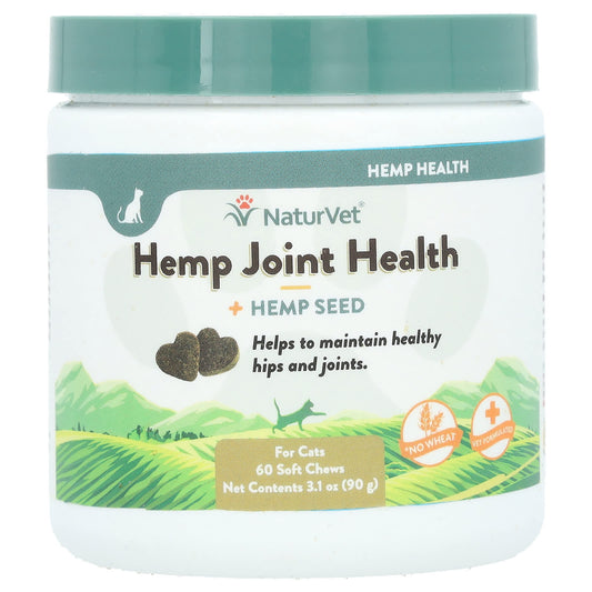 NaturVet, Hemp Joint Health + Hemp Seed, For Cats, 60  Soft Chews, 3.1 oz (90 g) - Image 1