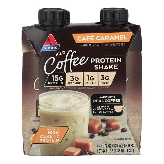 Atkins Cafe Caramel Protein Shake, 11 fl oz, 4 Count, Low Carb, Gluten Free - Image 1