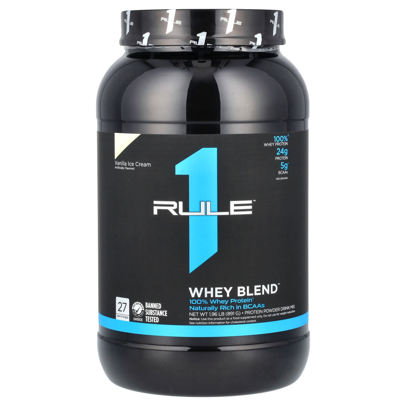 Rule One Proteins, Whey Blend, Protein Powder Drink Mix, Vanilla Ice Cream, 1.96 lb (891 g) - Image 1