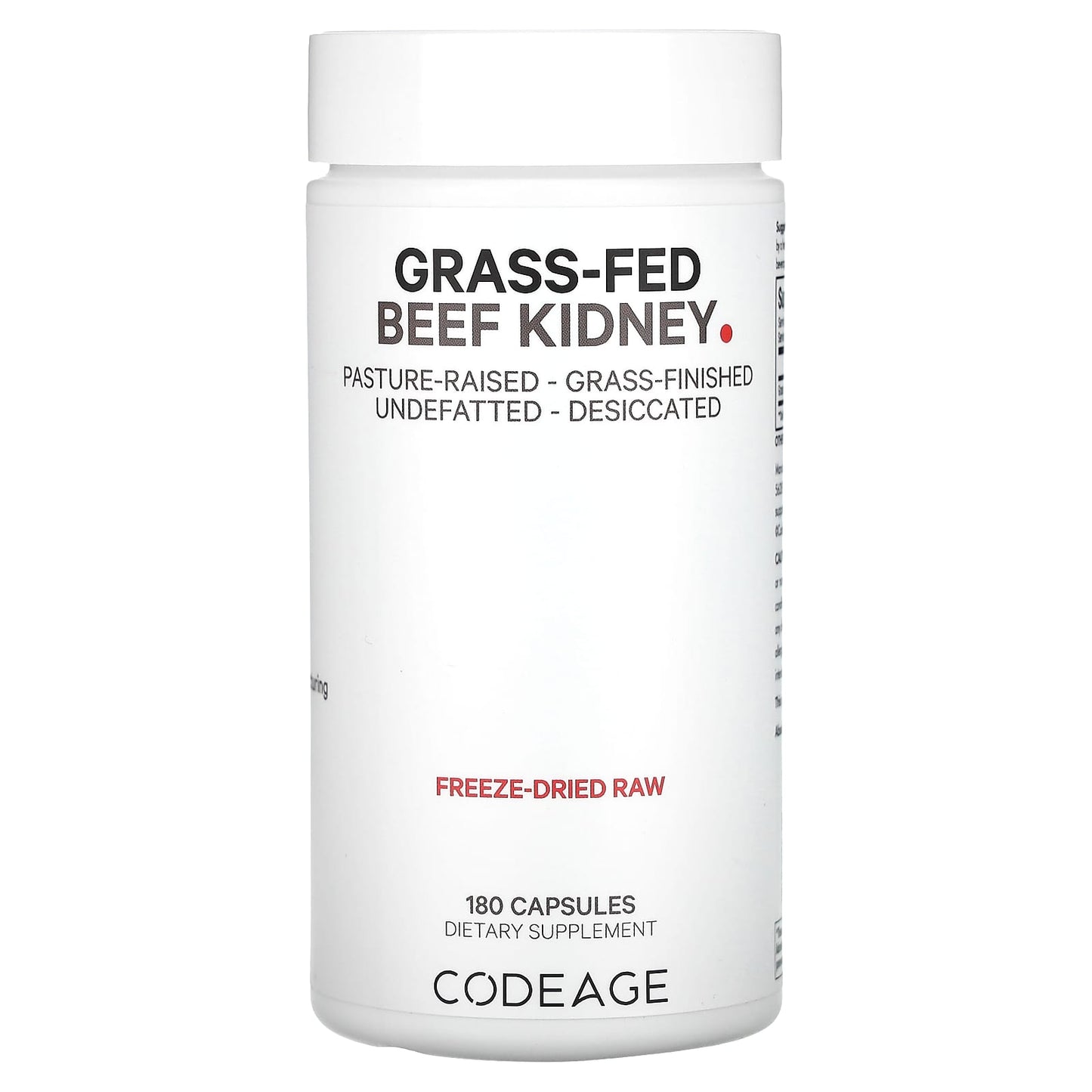 Grass-Fed Beef Kidney Supplement by CodeAge - 180 Capsules for Energy & Wellness - Image 1