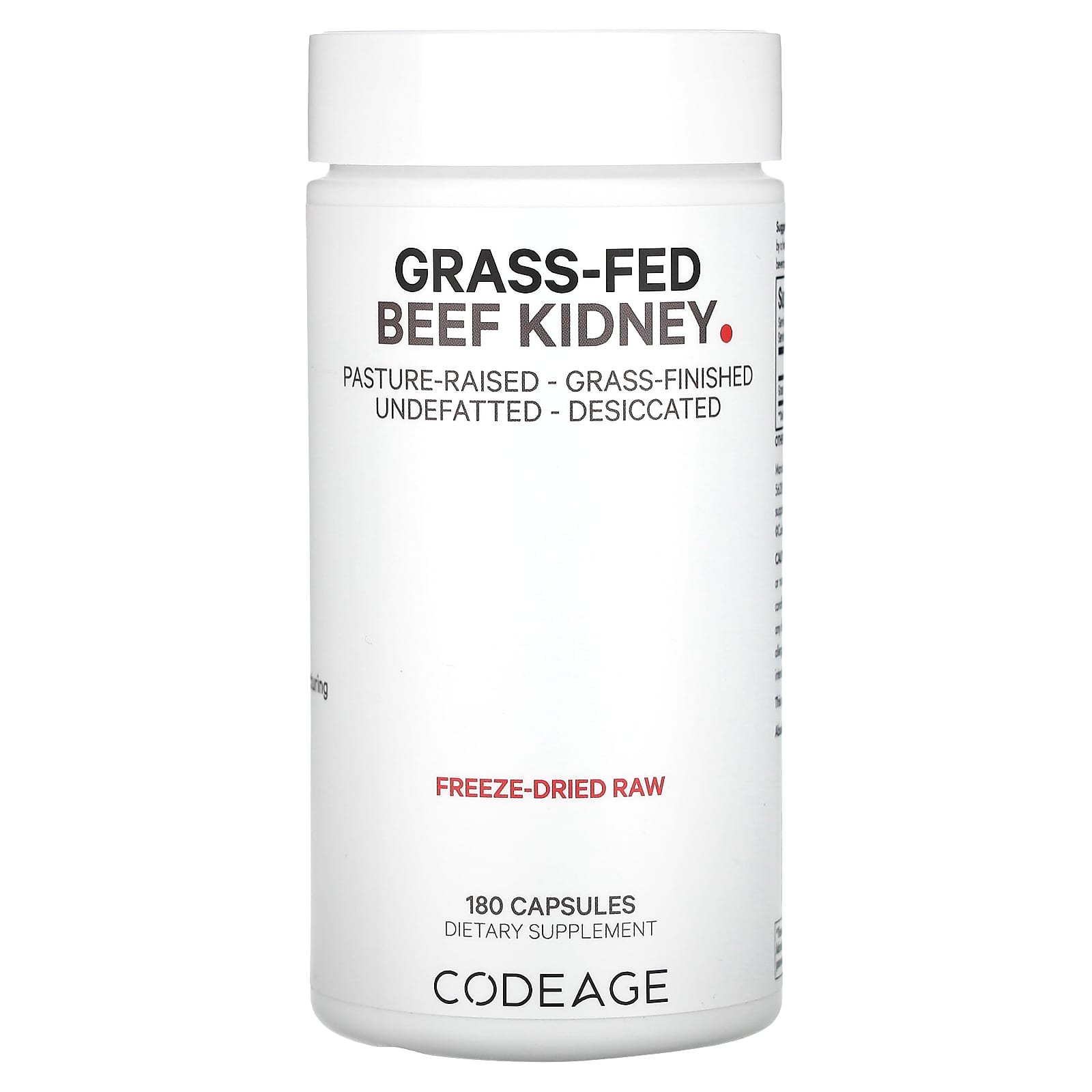 Grass-Fed Beef Kidney Supplement by CodeAge - 180 Capsules for Energy & Wellness - Image 1