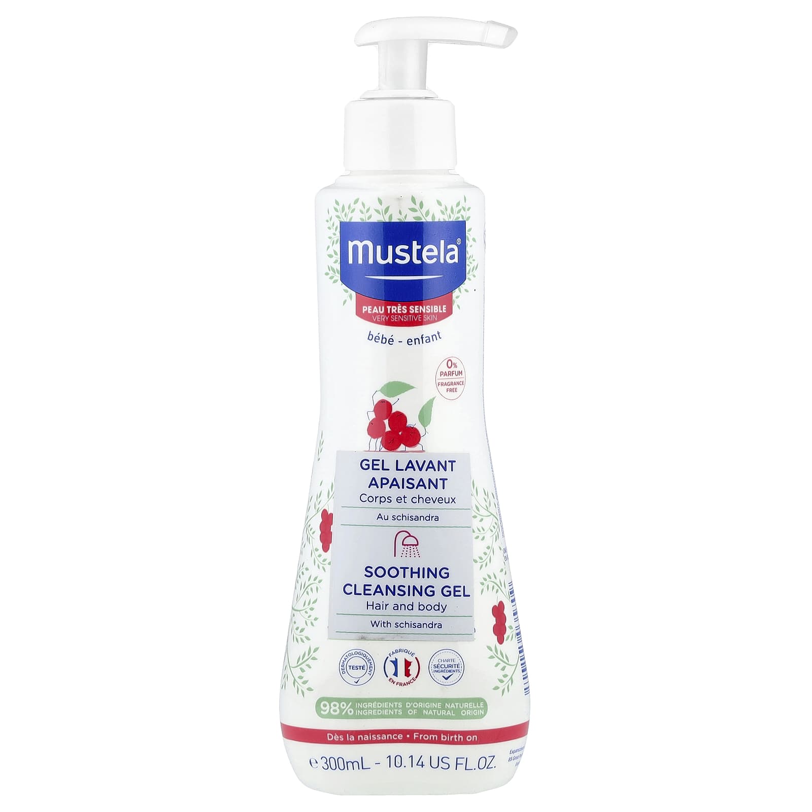 Mustela, Soothing Cleansing Gel with Schisandra, Fragrance Free, 10.14 fl oz (300 ml) - Image 1