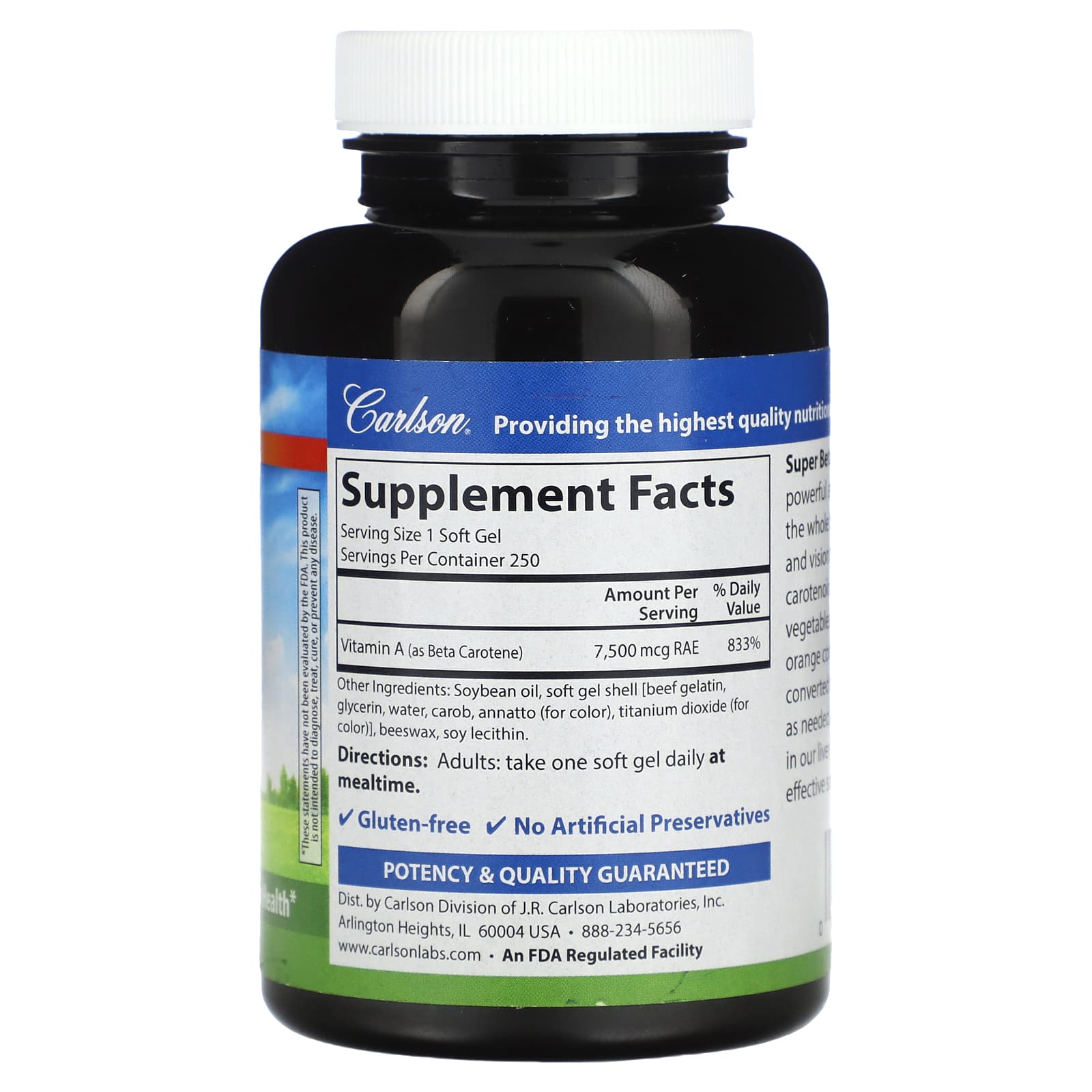 Carlson Super Beta Carotene 7,500 mcg RAE for Vision & Immune Support - Image 2