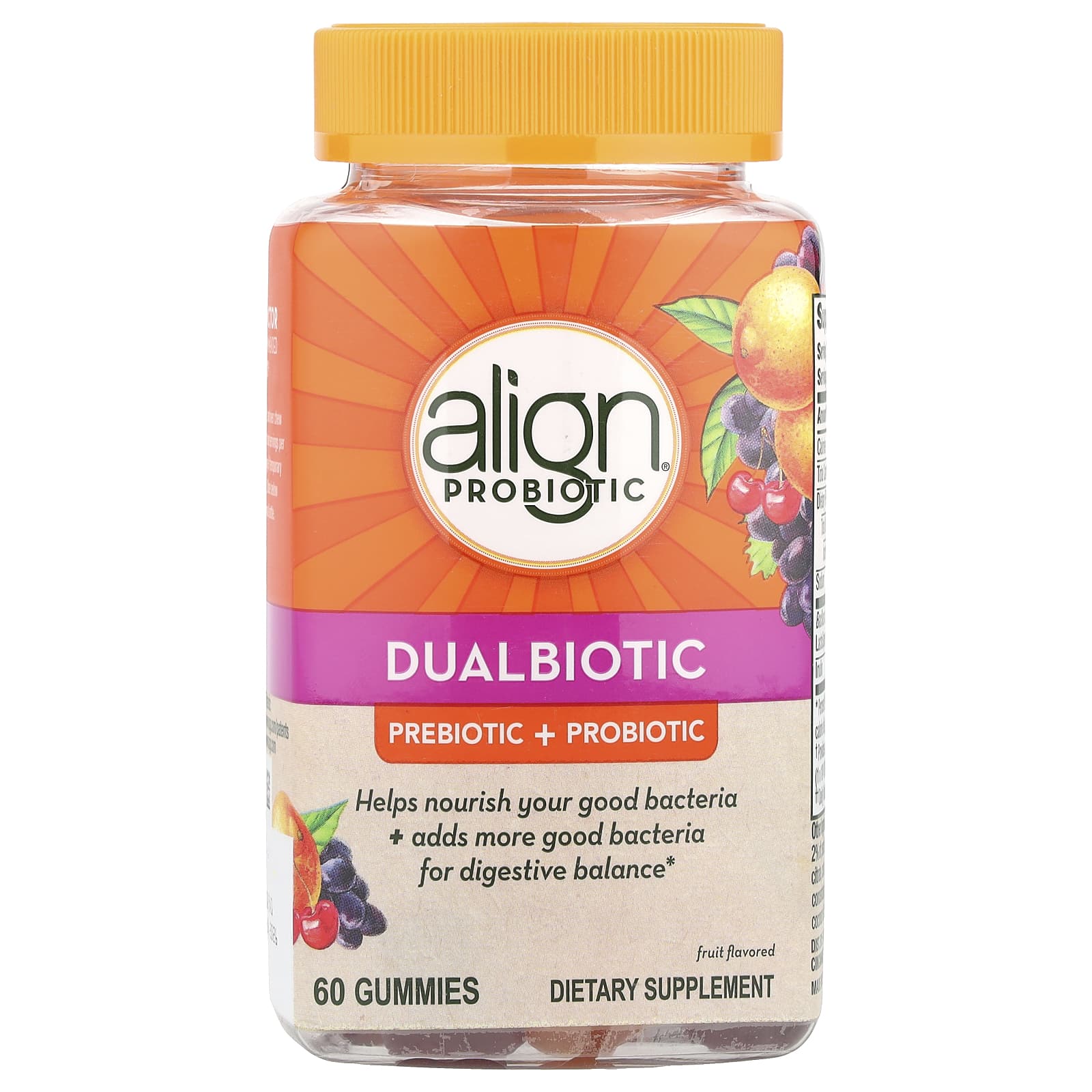 Align Probiotics Dualbiotic Gummies, Prebiotic + Probiotic, 60 Fruit Chews - Image 1