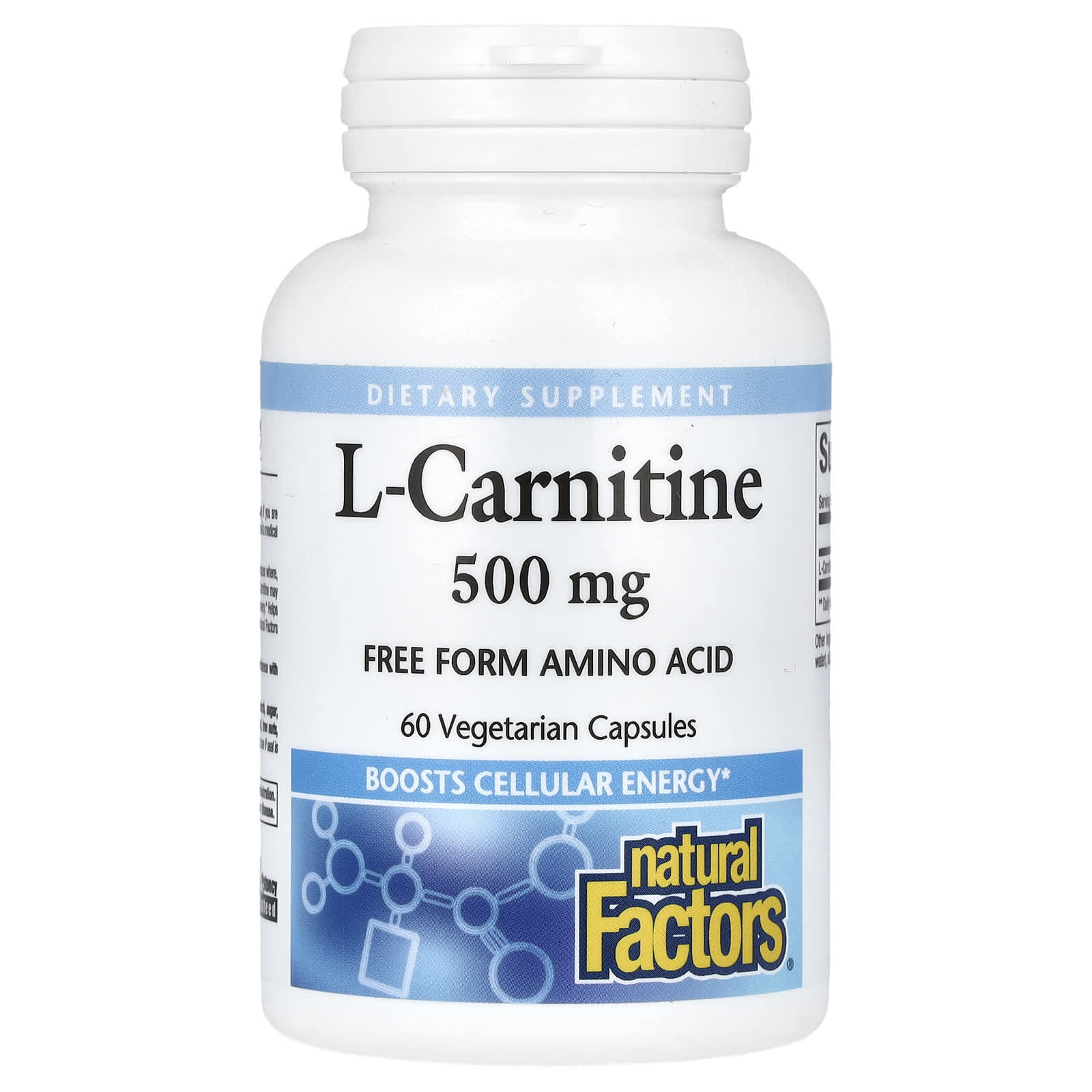 Natural Factors, L-Carnitine, 500 mg, 60 Vegetarian Capsules - Image 1