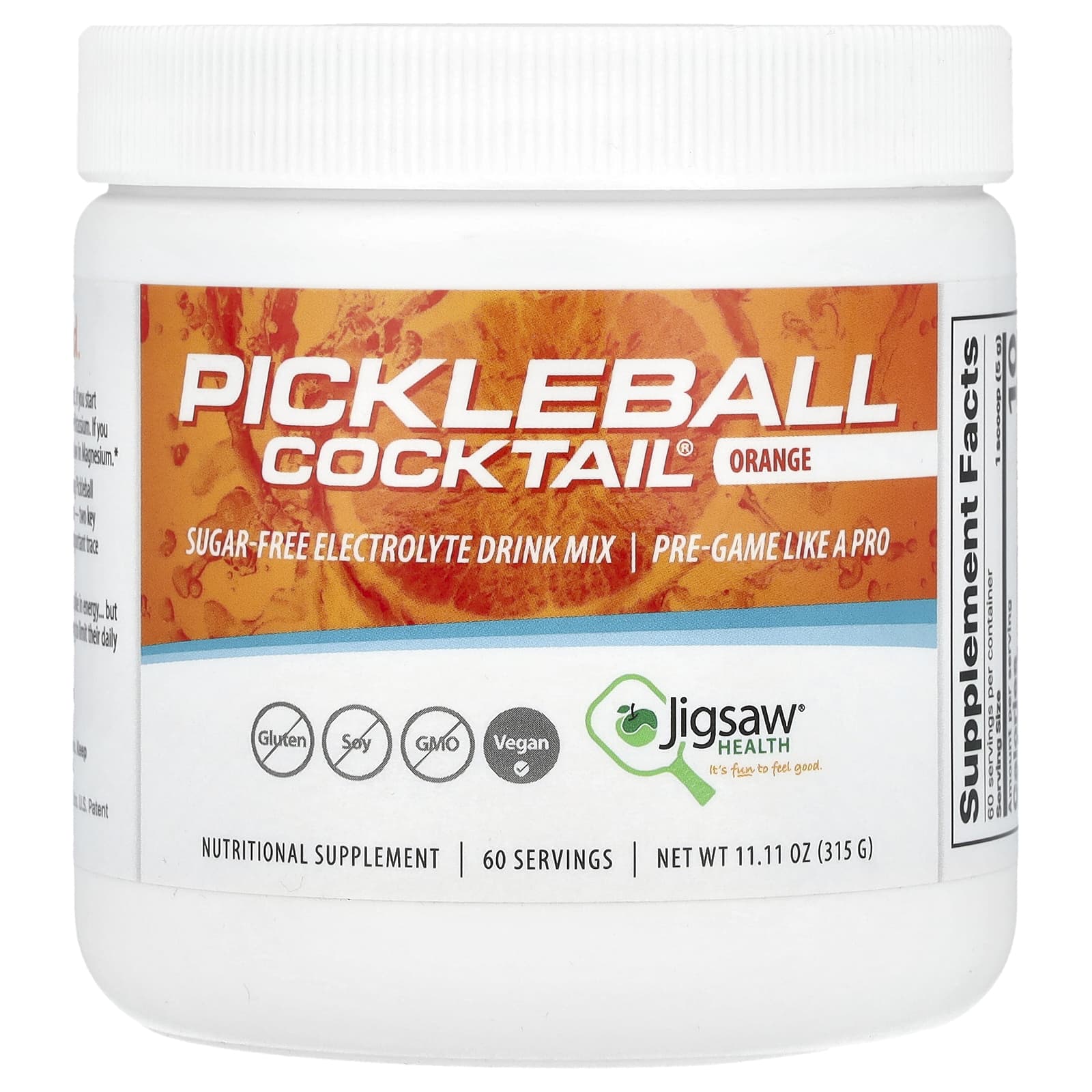 Jigsaw Health, Pickleball Cocktail®, Sugar-Free Electrolyte Drink Mix, Orange, 11.11 oz (315 g)