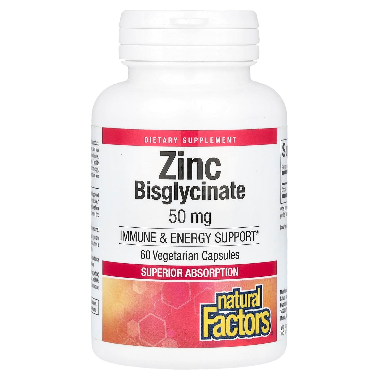 Natural Factors, Zinc Bisglycinate, 50 mg, 60 Vegetarian Capsules - Image 1