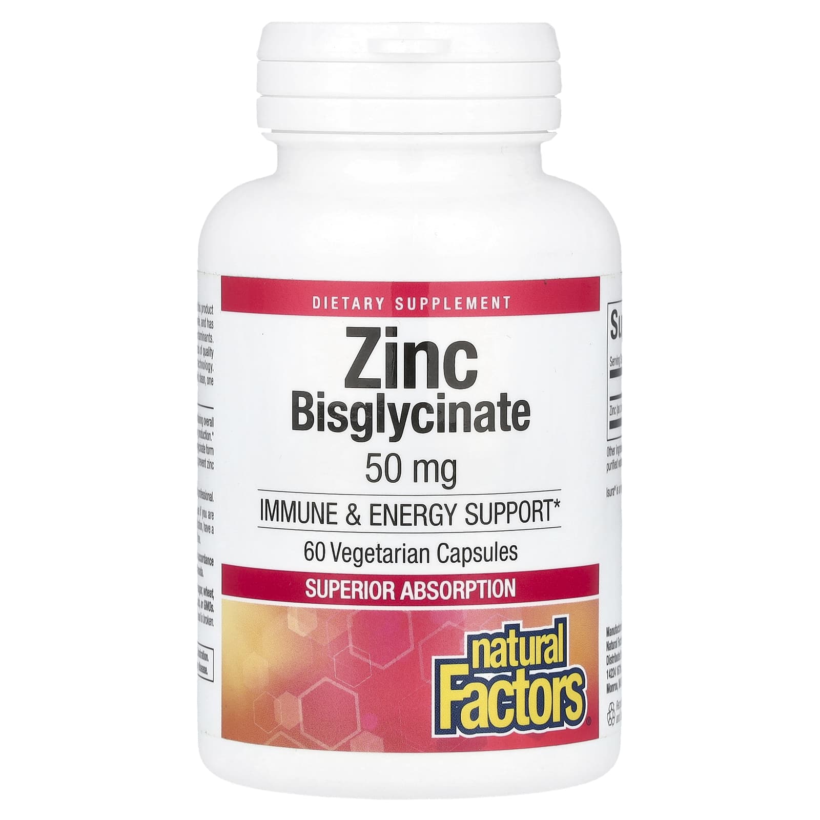 Natural Factors, Zinc Bisglycinate, 50 mg, 60 Vegetarian Capsules - Image 1