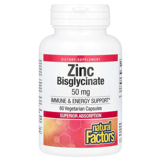 Natural Factors, Zinc Bisglycinate, 50 mg, 60 Vegetarian Capsules - Image 1