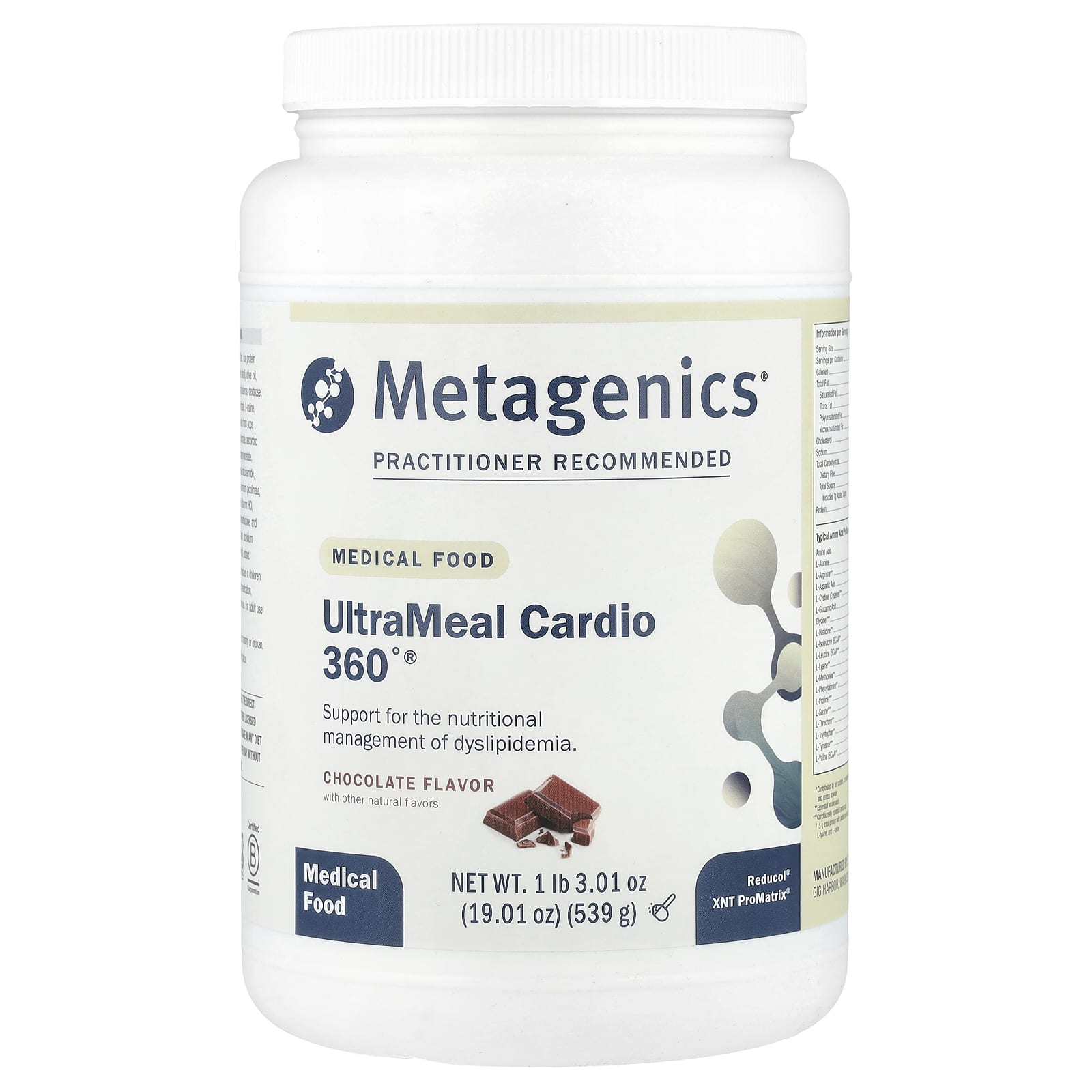 Metagenics, UltraMeal Cardio 360°®, Medical Food, Chocolate, 1 lb 3.01 oz (539 g) - Image 1
