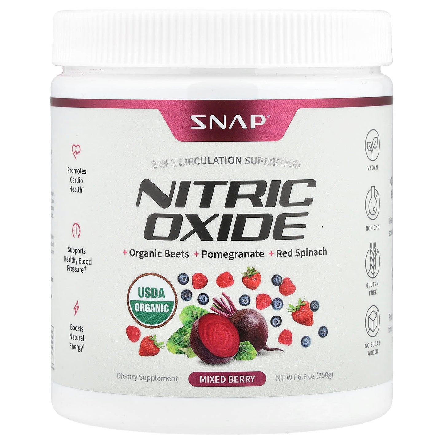 Snap Supplements, Nitric Oxide, Mixed Berry , 8.8 oz (250 g) - Image 1