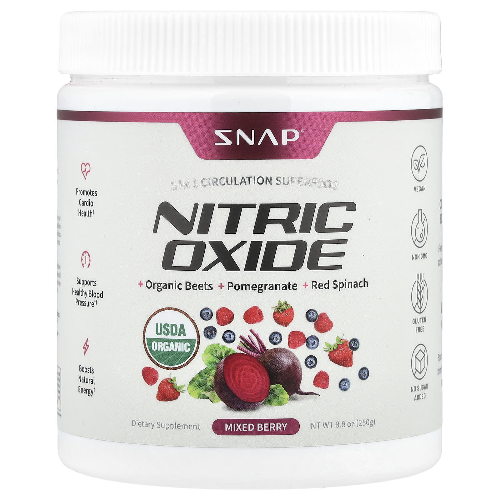 Snap Supplements, Nitric Oxide, Mixed Berry , 8.8 oz (250 g) - Image 1