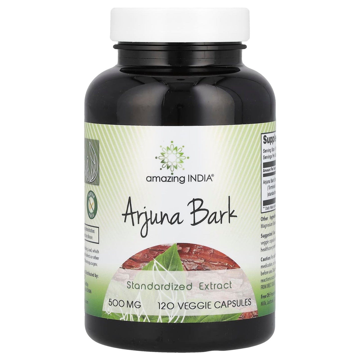 Amazing India Arjuna Bark 500mg, 120 Veggie Capsules for Heart Health - Image 1