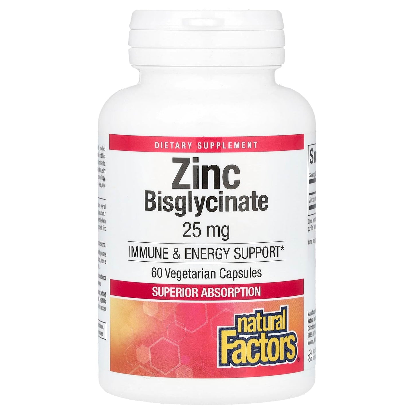 Natural Factors, Zinc Bisglycinate,  25 mg , 60 Vegetarian Capsules - Image 1