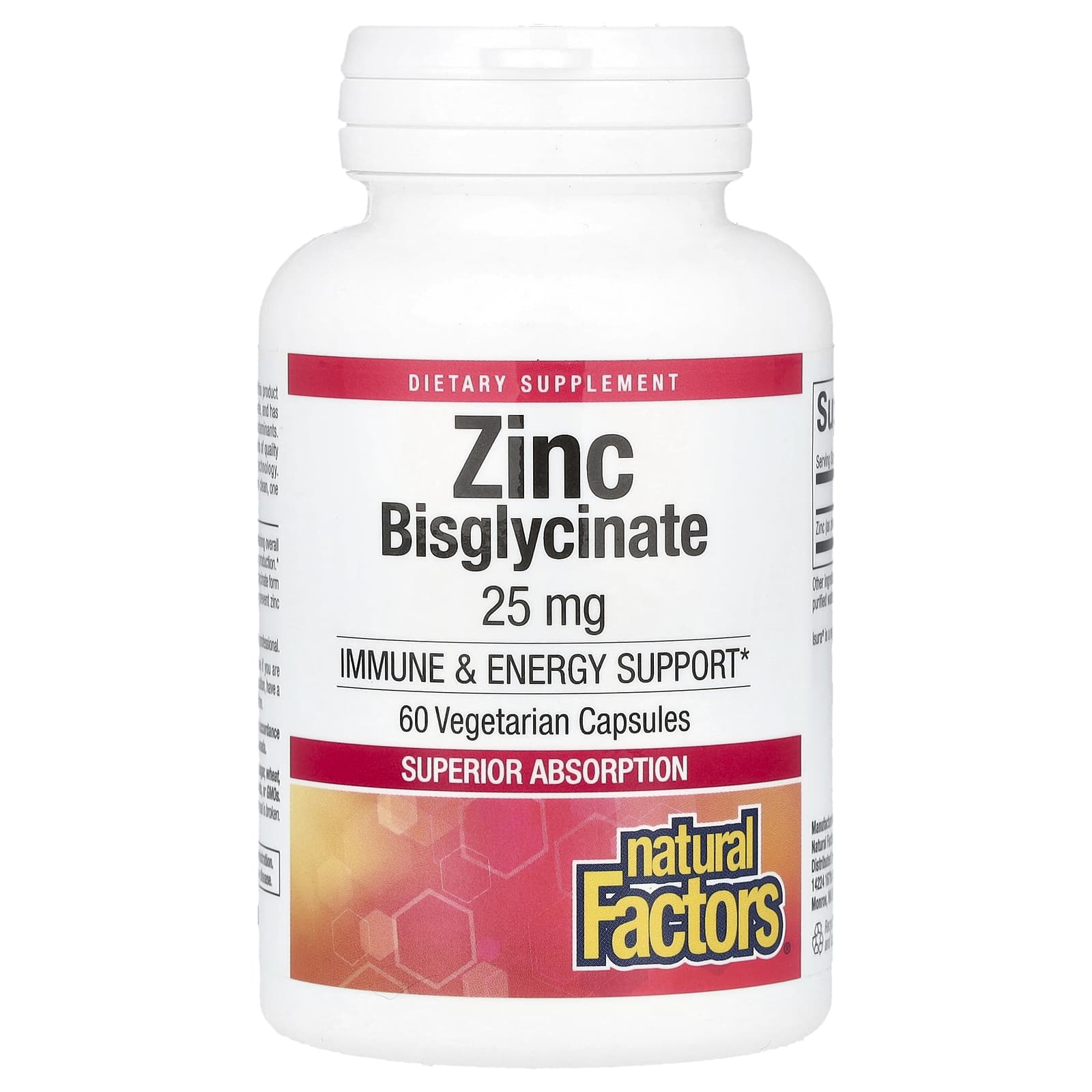 Natural Factors, Zinc Bisglycinate,  25 mg , 60 Vegetarian Capsules - Image 1