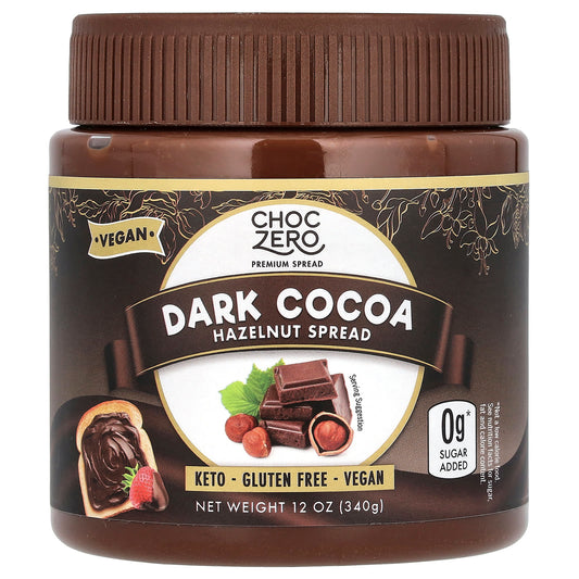 Indulge in ChocZero's Rich Dark Cocoa Hazelnut Spread, 12 oz (340g) - Vegan & Keto Friendly - Image 1