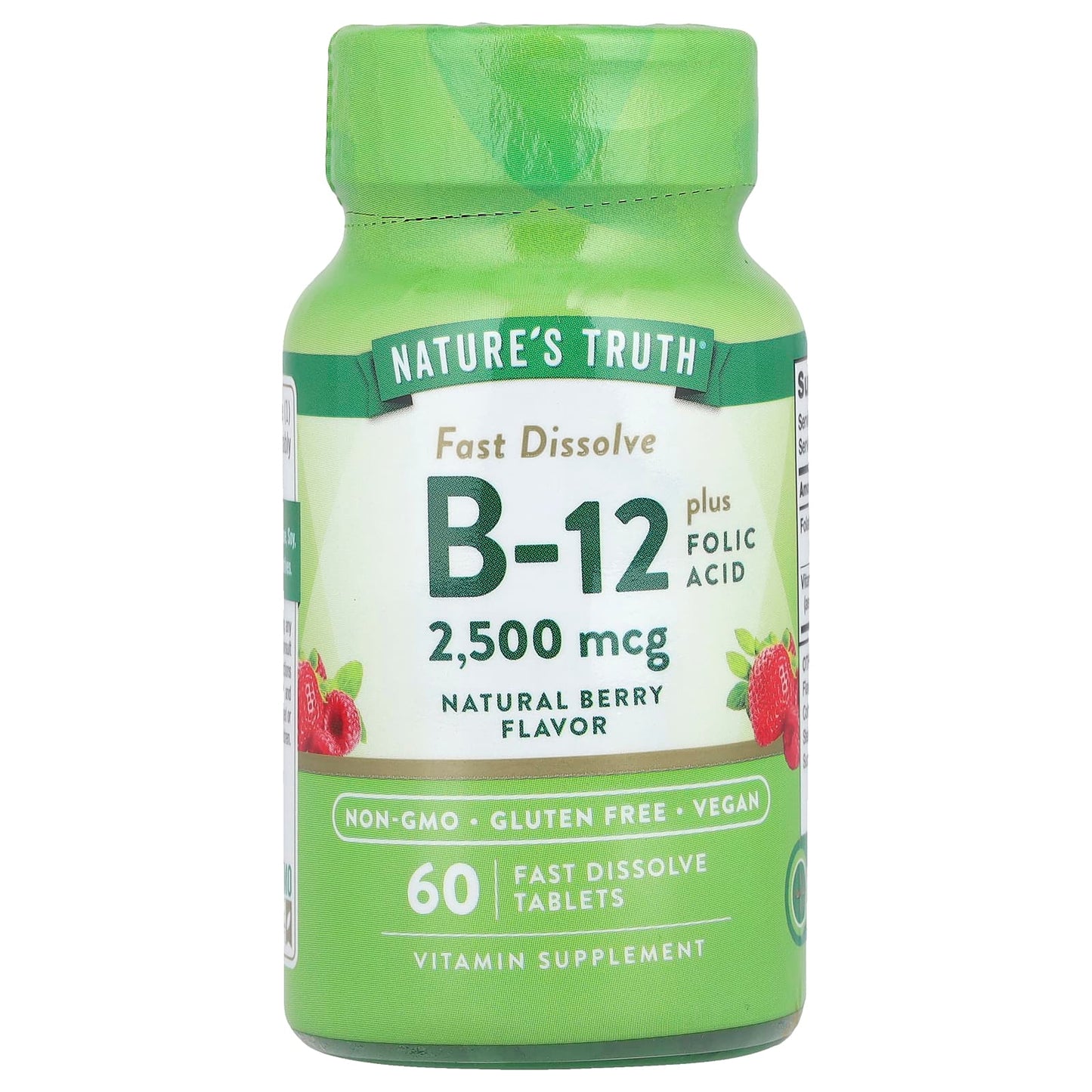 Nature's Truth, Vitamin B-12 plus Folic Acid, Natural Berry, 2,500 mcg, 60  Fast Dissolve Tablets - Image 1