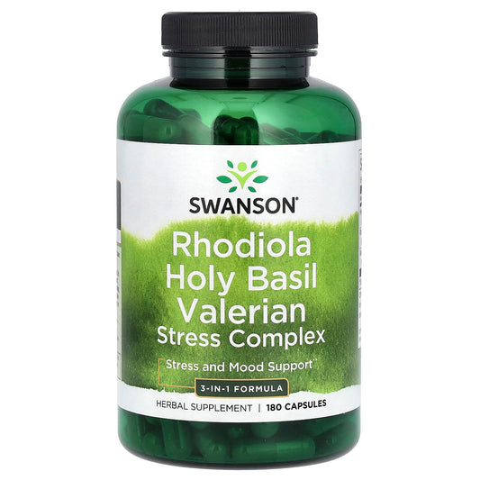 Swanson, Rhodiola Holy Basil Valerian Stress Complex, 180 Capsules - Image 1