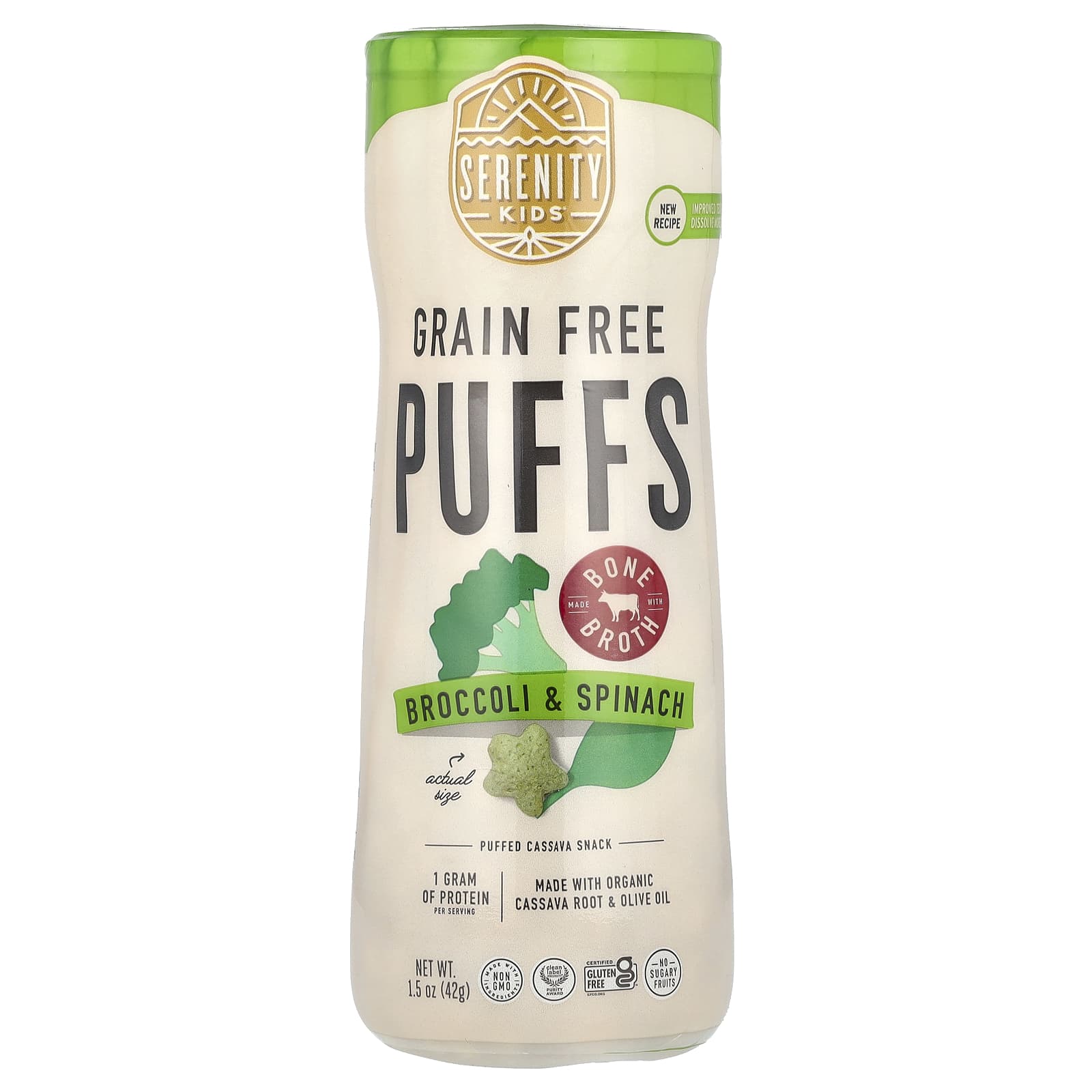 Serenity Kids, Grain Free Puffs, Broccoli & Spinach, 1.5 oz (42 g) - Image 1