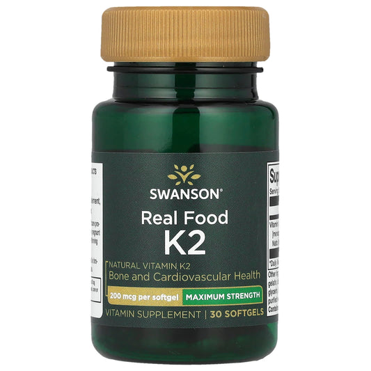 Swanson, Real Food K2, Maximum Strength , 200 mcg, 30 Softgels - Image 1