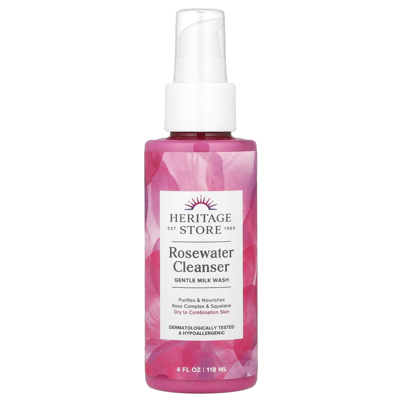 Heritage Store Rosewater Cleanser, Gentle Milk Wash for Dry Skin, 4 fl oz - Image 1