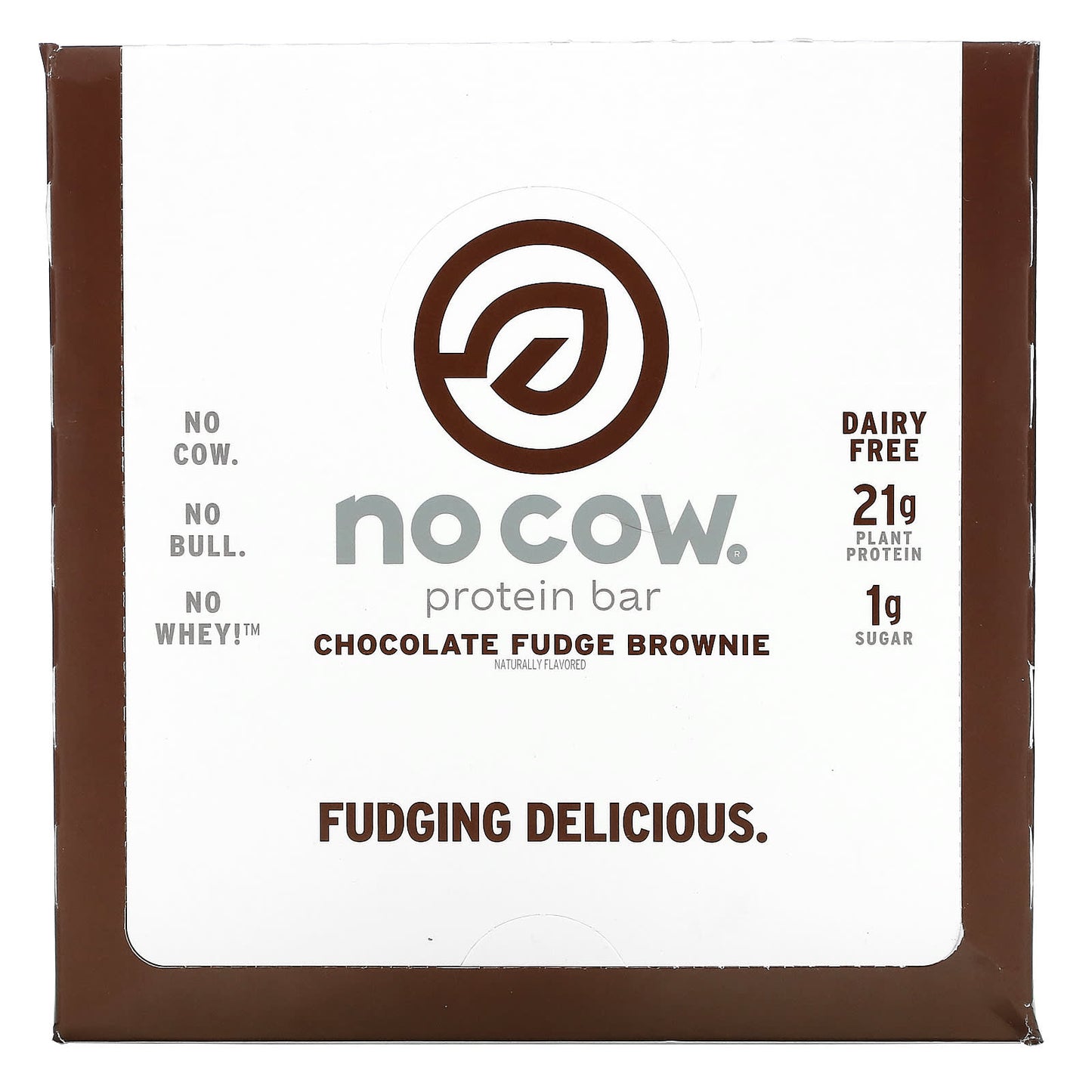 No Cow, Protein Bar, Chocolate Fudge Brownie, 12 Bars, 2.12 oz (60 g) Each - Image 1