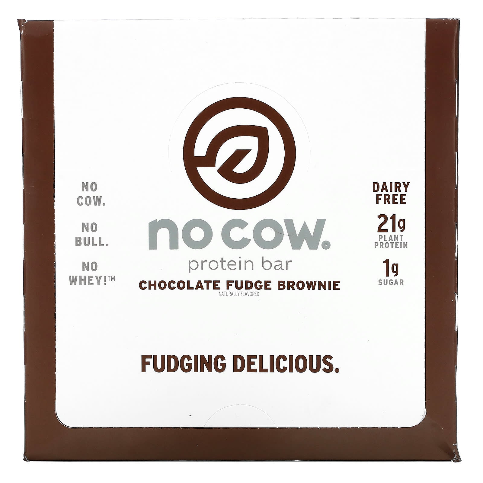 No Cow, Protein Bar, Chocolate Fudge Brownie, 12 Bars, 2.12 oz (60 g) Each - Image 1