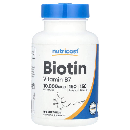Nutricost, Biotin, Vitamin B7, 10,000 mcg, 150 Softgels - Image 1